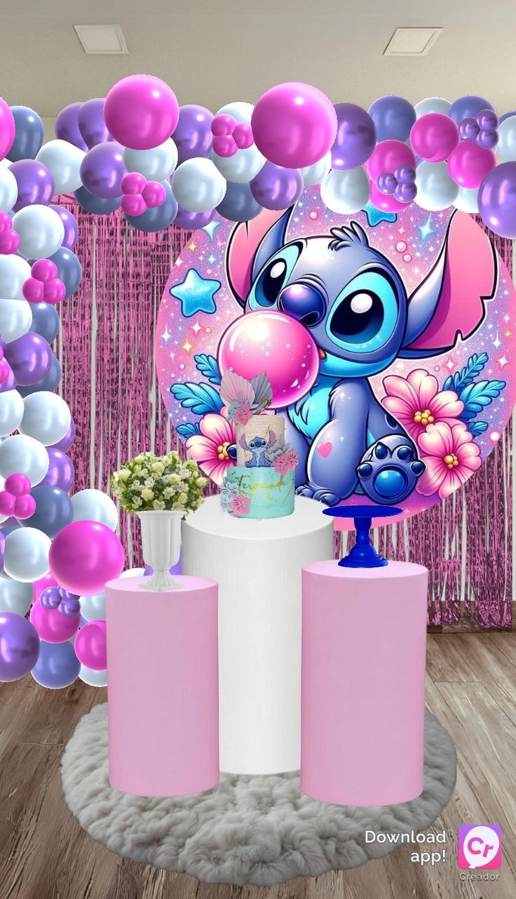 festa tema Stitch rosa