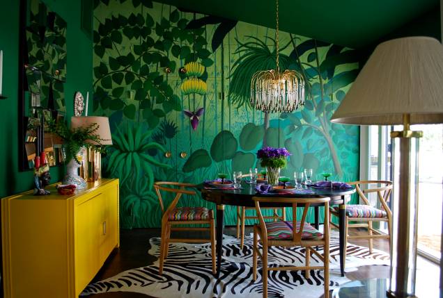 decoração sala amarela e verde