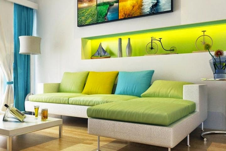 sala com sofá amarelo