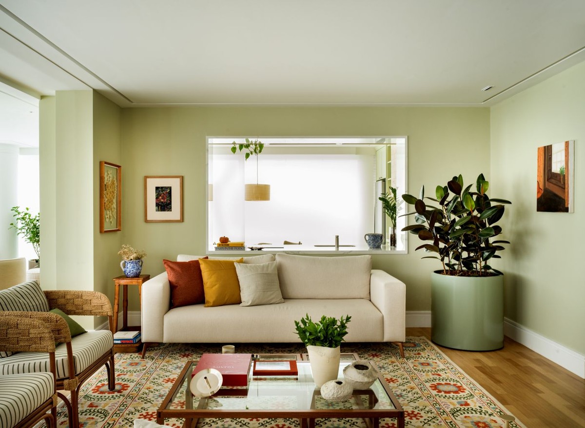 sala com parede verde