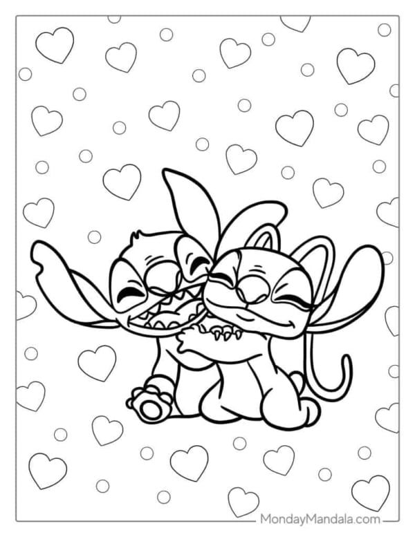 stitch e angel para colorir