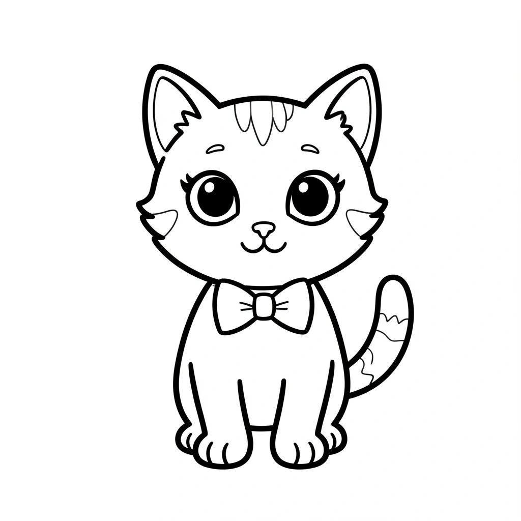 Desenho de gatinho fofo com olhos grandes, traços suaves e expressão doce.