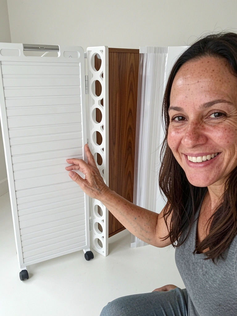 Cinco ambientes com divisórias de PVC: vazada, imitando madeira, cortina de tiras, painel liso e biombo.