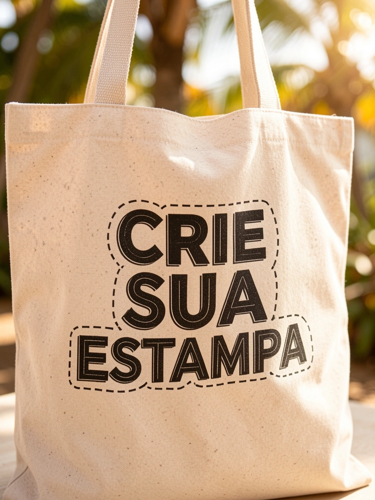 Bolsa de lona bege com estampa preta 