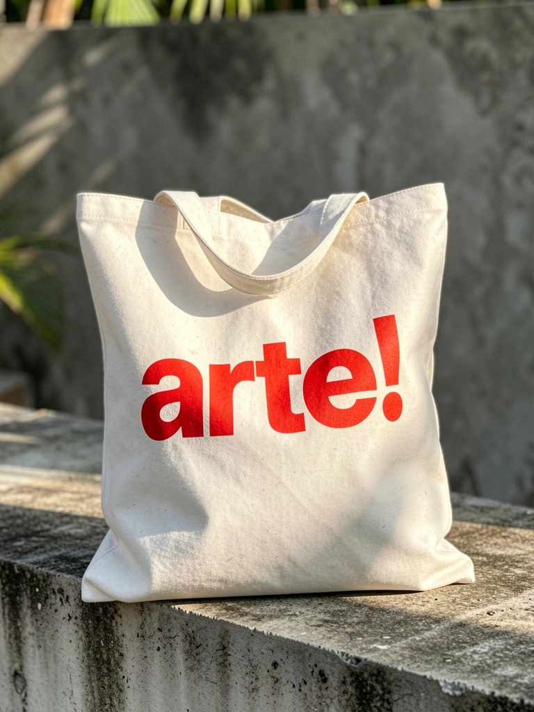 Bolsa de lona branca com estampa vermelha 