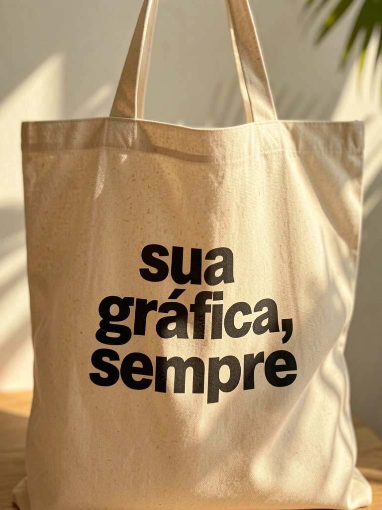 Bolsa de algodão bege com frase preta 
