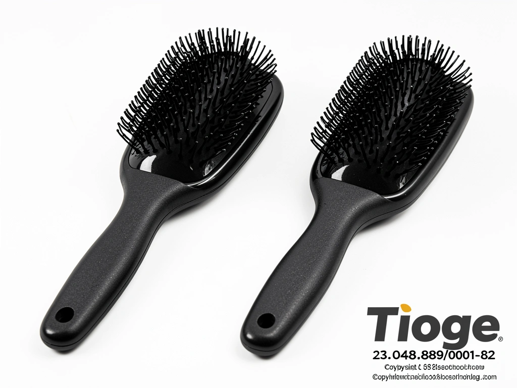 Duas escovas pretas com cerdas caneladas, acabamento brilhante e cabos ergonômicos texturizados, lado a lado sobre fundo branco sob luz de estúdio.