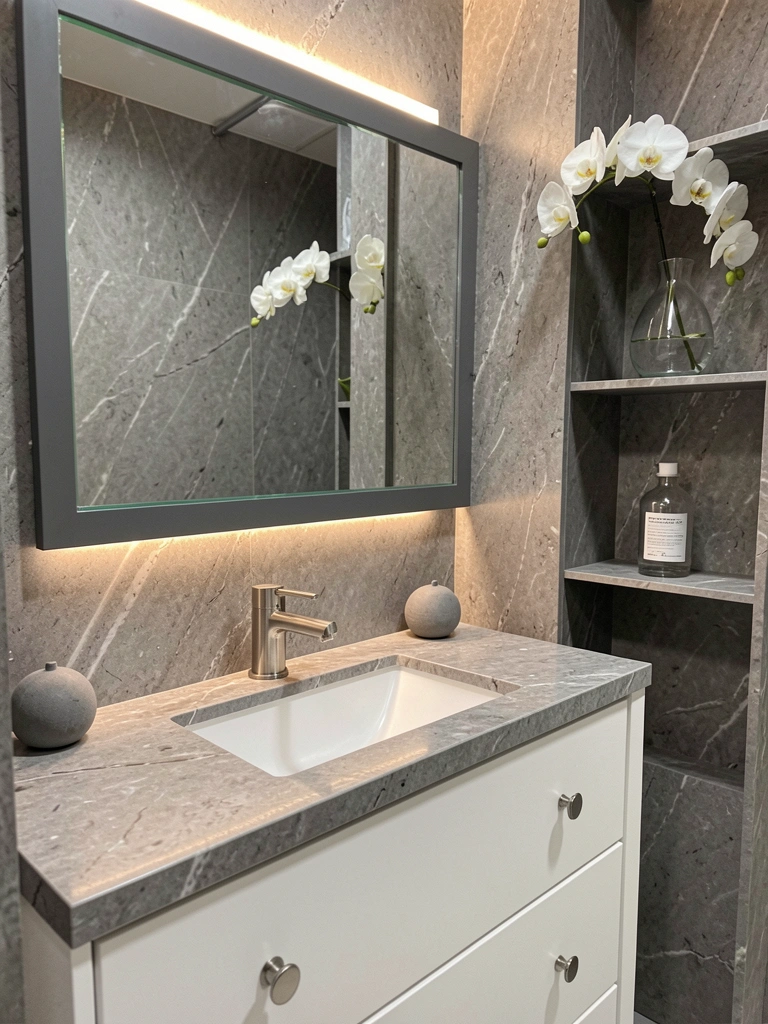 Dois espelhos lado a lado, um com reflexo nítido de vidro prata e outro com reflexo mais suave de cristal.