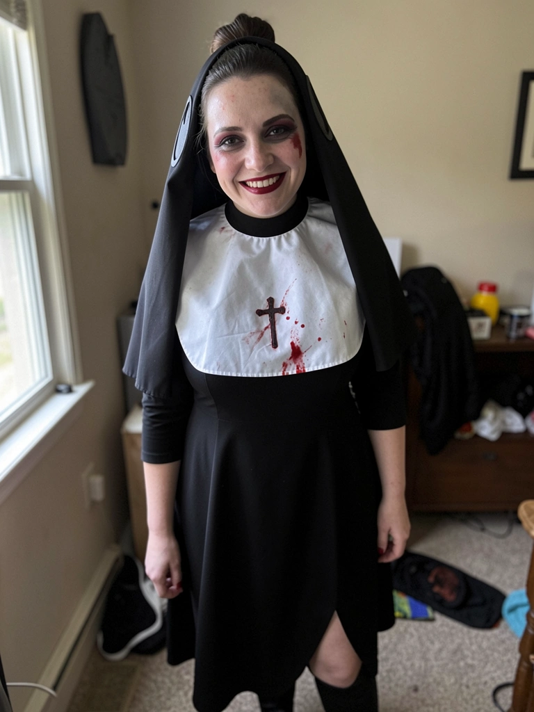 Colagem de mulheres usando fantasias variadas de Halloween, algumas engraçadas e outras assustadoras, com cores vibrantes e iluminação dramática.