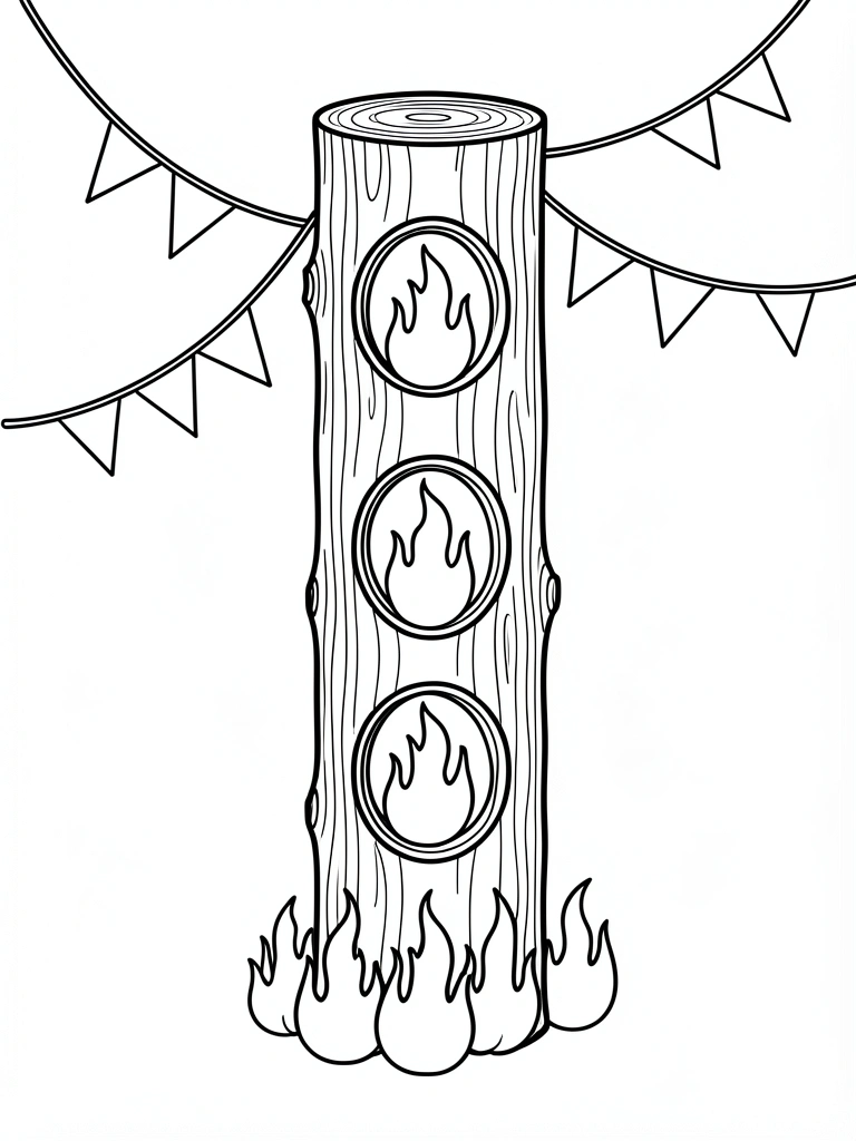 Desenhos de bandeirinhas, fogueira e quadrilha em estilo de ilustração.