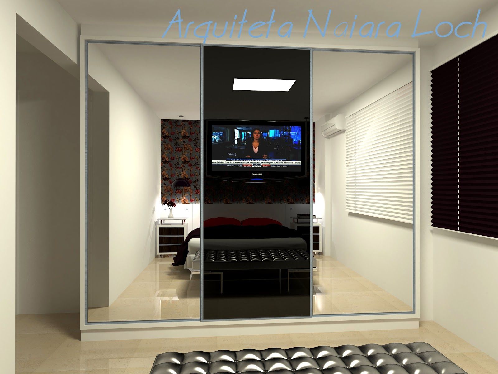 guarda roupa planejado com painel de TV