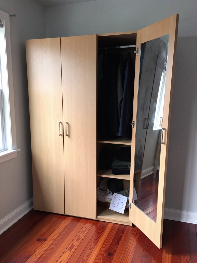 Planta baixa de quarto com guarda-roupa de três portas e medidas indicadas.