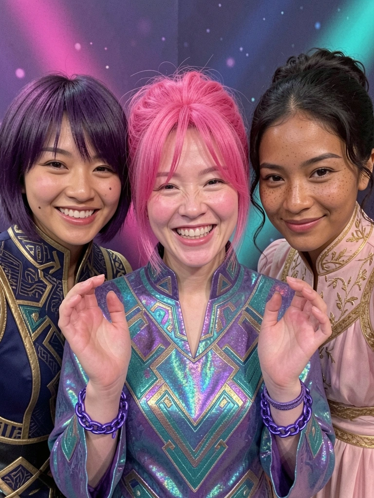Texto Guerreiras do K-pop 2 e Confirmado sobre fundo rosa e roxo com brilhos