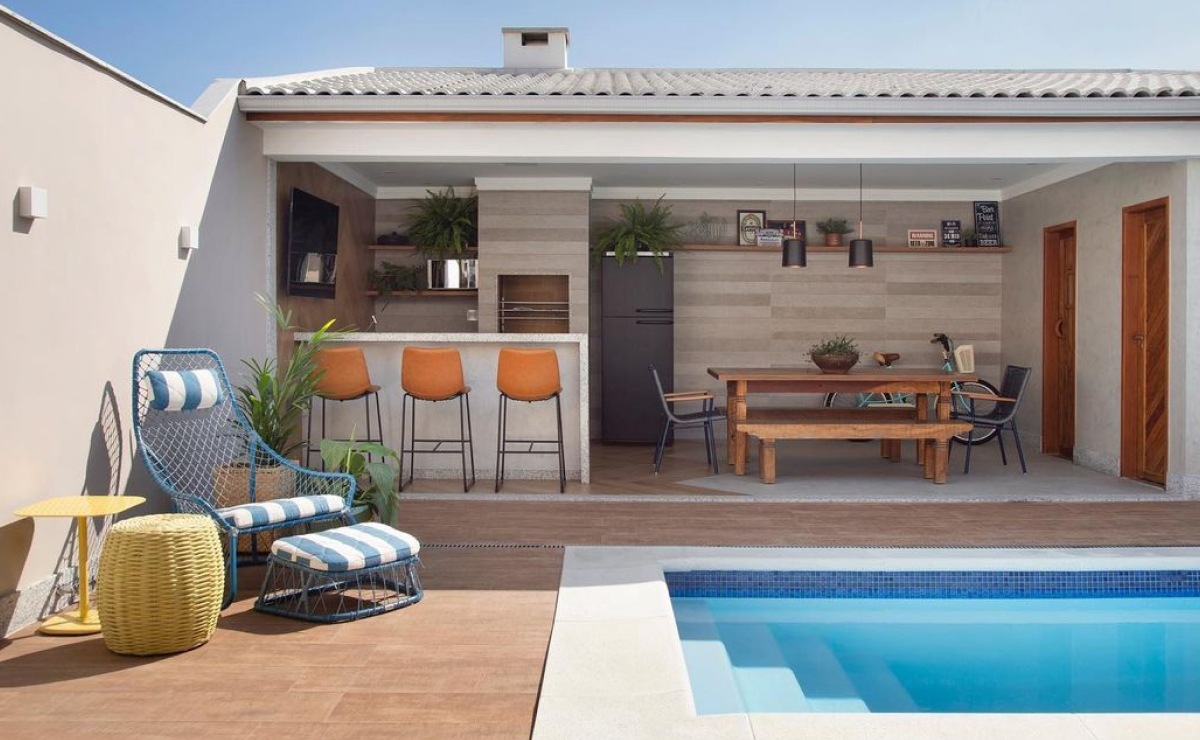 ideias área gourmet com piscina