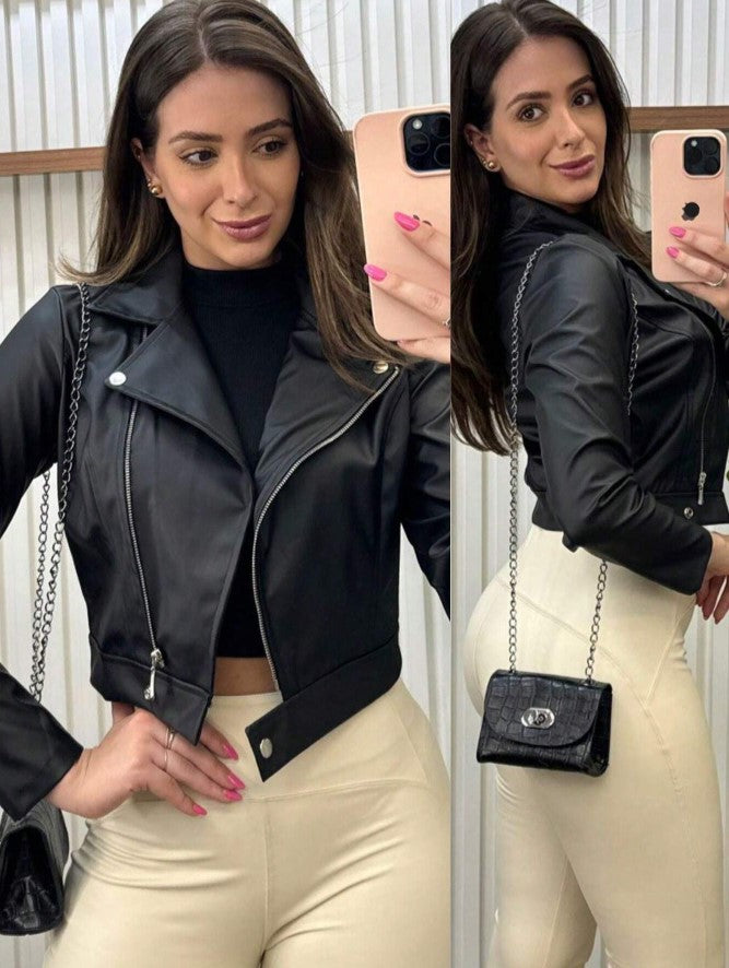 jaqueta bomber couro ecológico oversized