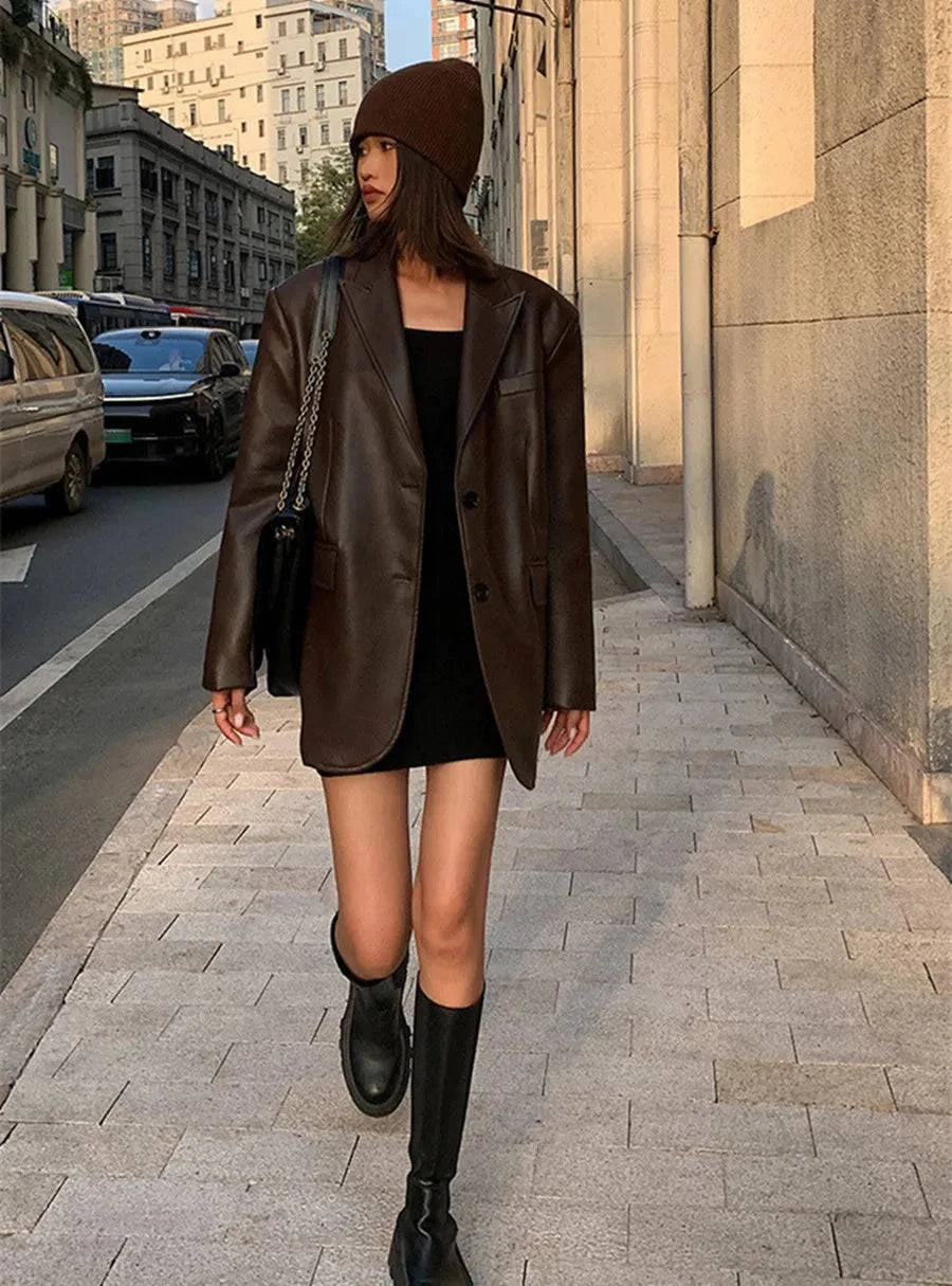jaqueta puffer couro oversized