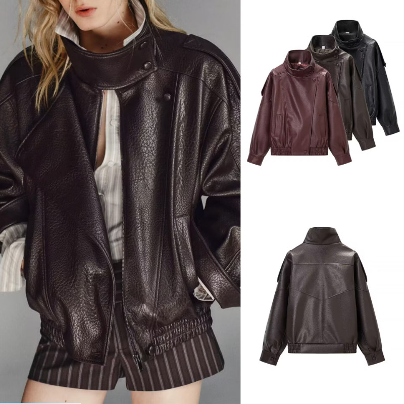 jaqueta bomber couro feminina oversized