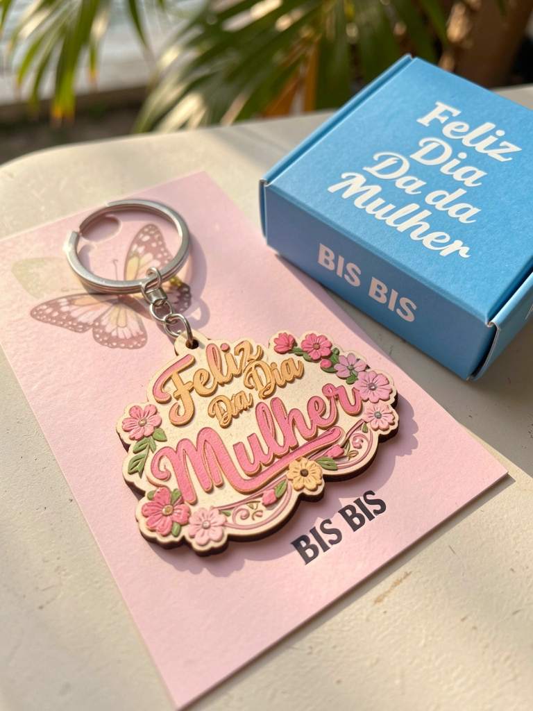 Chaveiro MDF rosa com 
