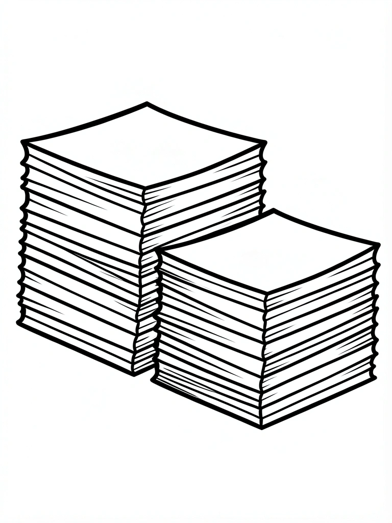 Pilhas de papel sulfite 120g e 180g lado a lado, uma mais alta que a outra.