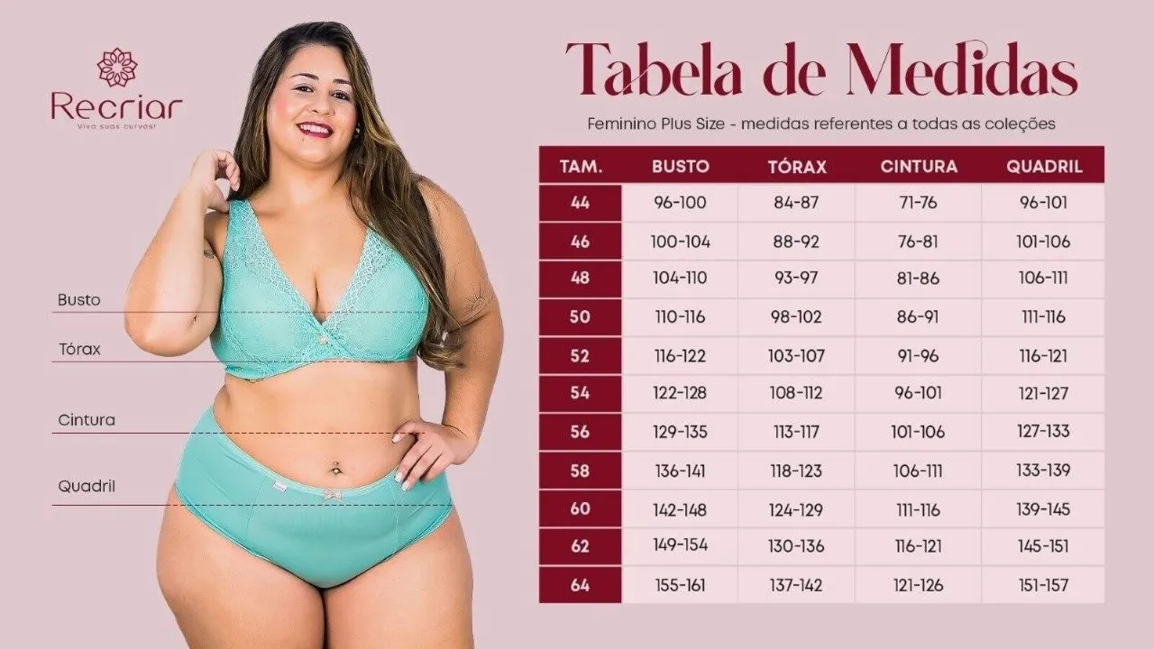 tabela de medidas loungewear feminino