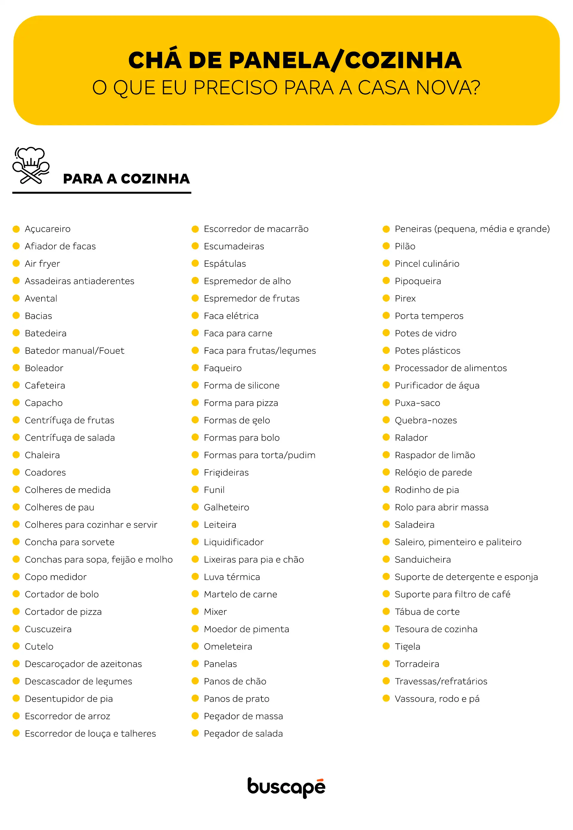 itens essenciais chá de cozinha