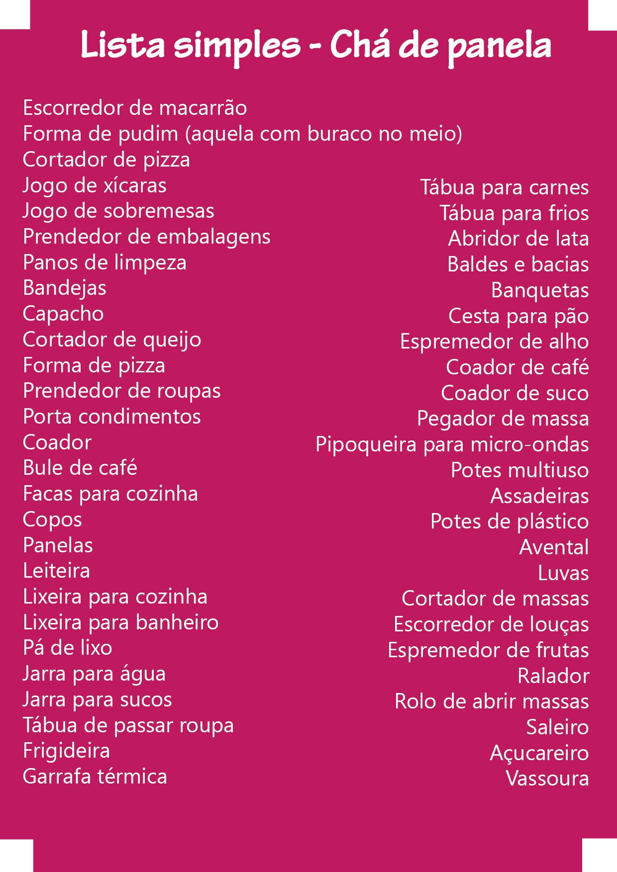organizar lista chá de panela