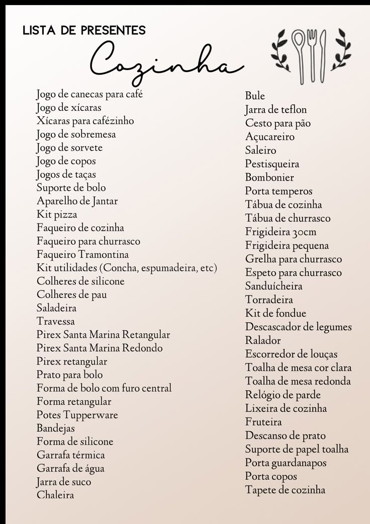 utensílios básicos para casa nova