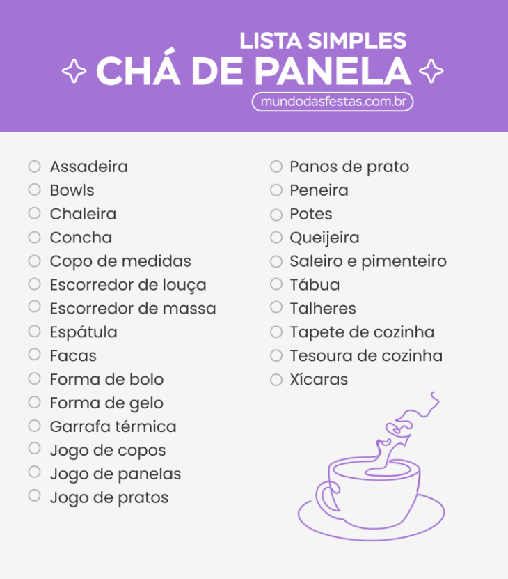 chá de cozinha o que não pode faltar