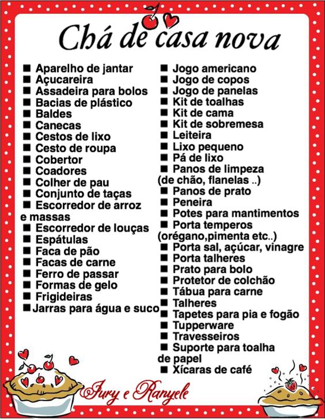 lista de chá de cozinha para imprimir