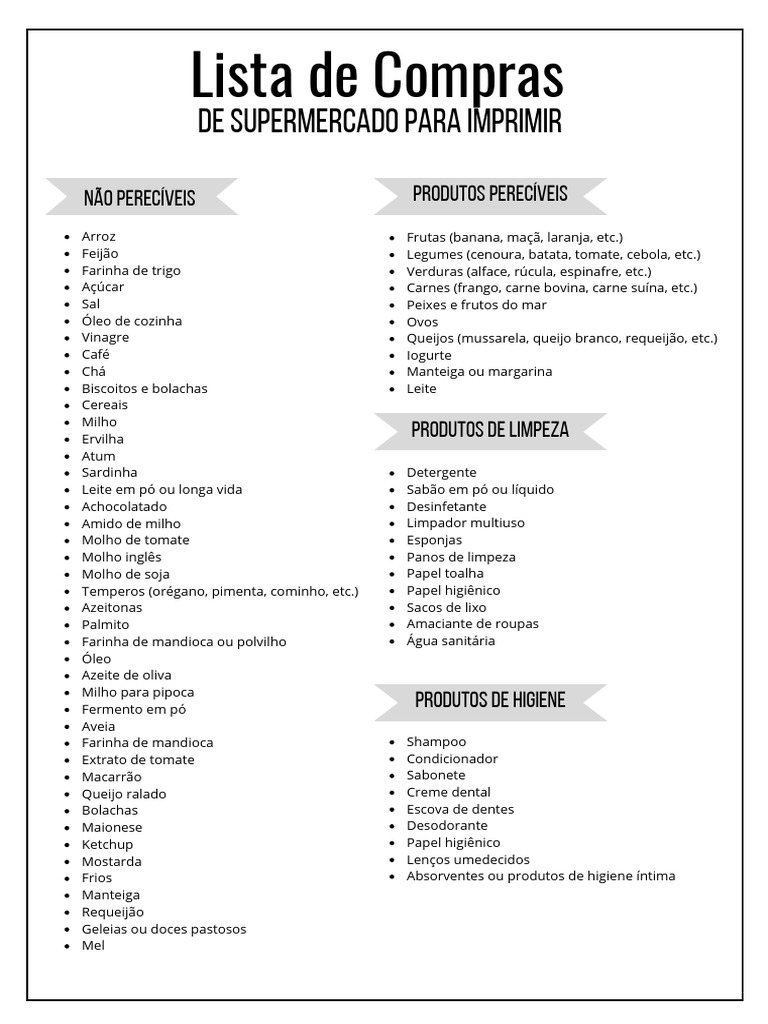 lista de compras para 2 pessoas