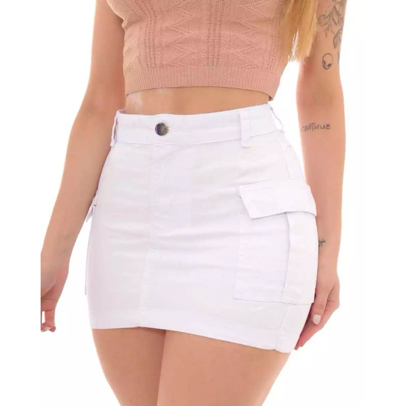 saia cargo jeans branca