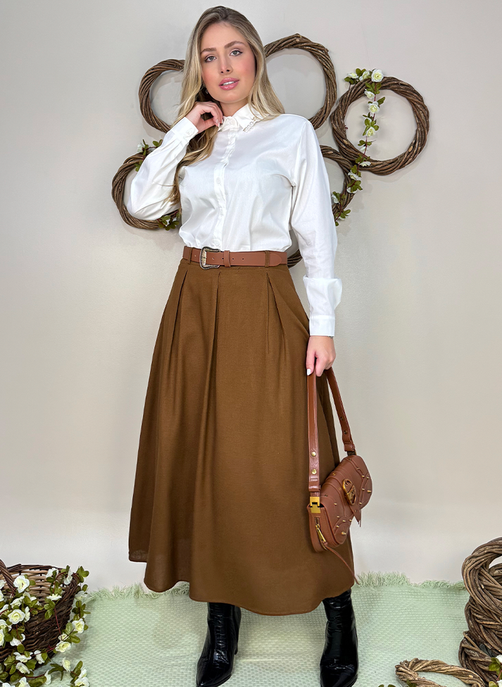 saia de prega curta look