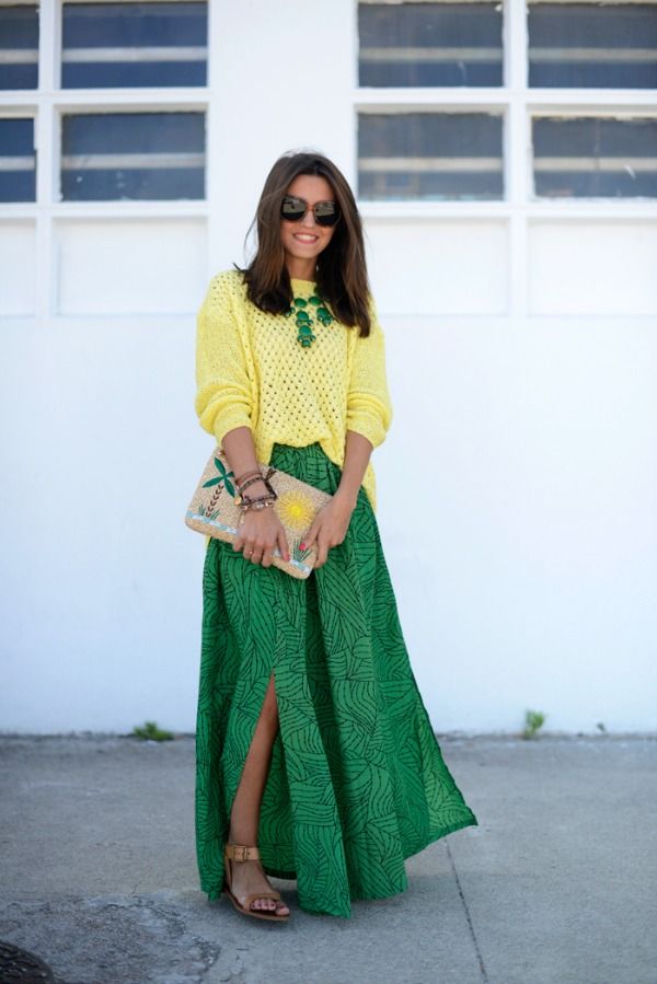 combinação verde e amarelo moda