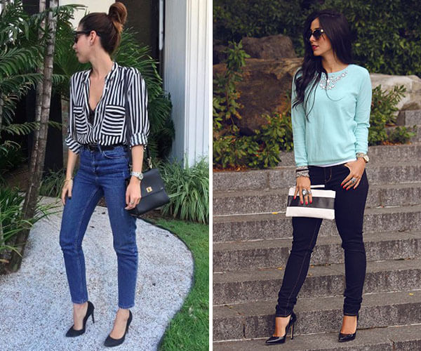 scarpin bico fino com calça pantalona