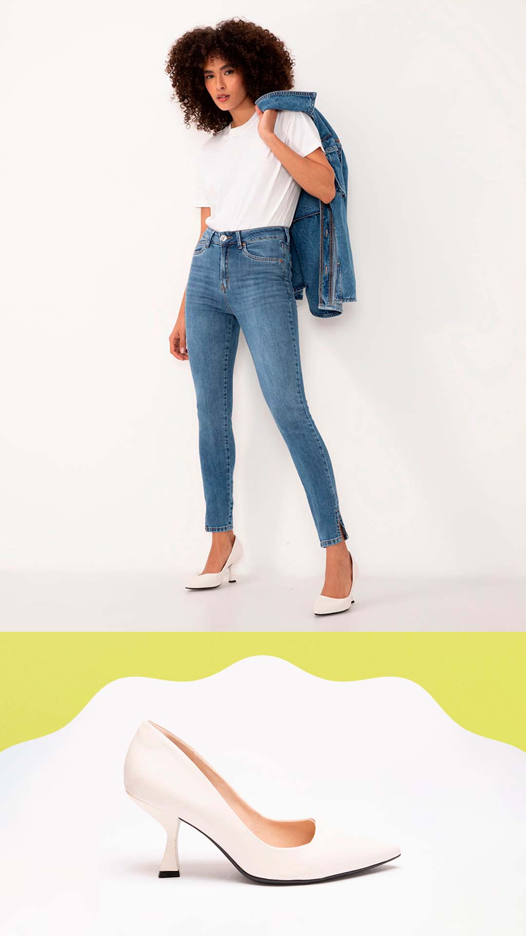 combinação jeans e scarpin para noite