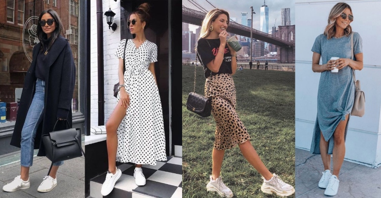 como usar tênis branco com vestido