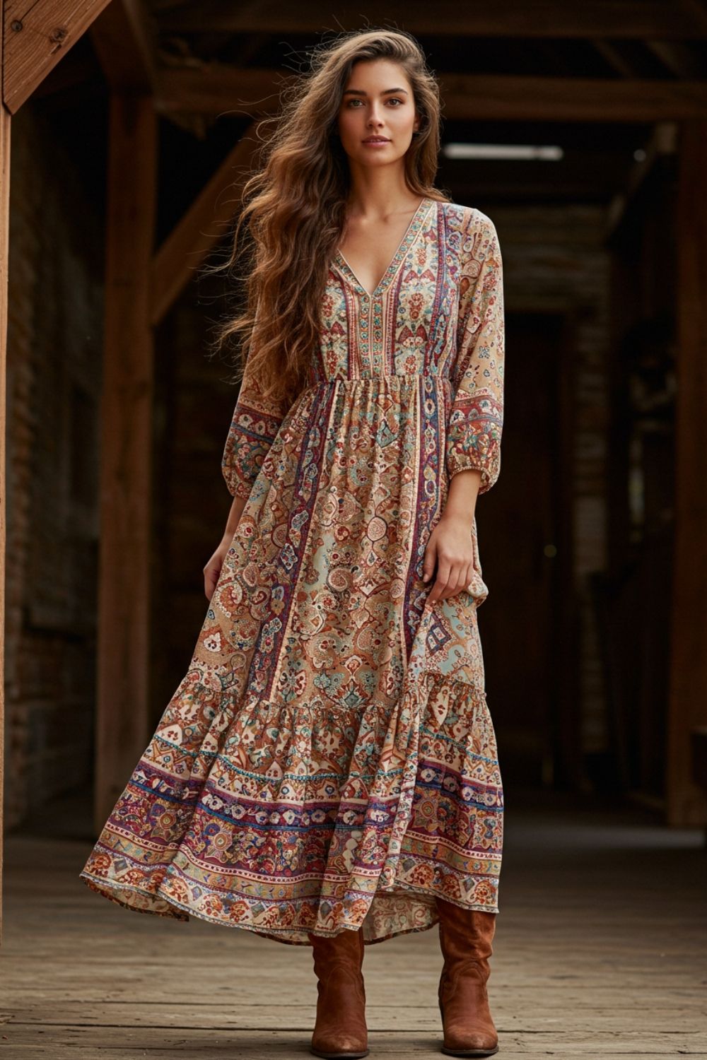 tendência vestido longo e bota