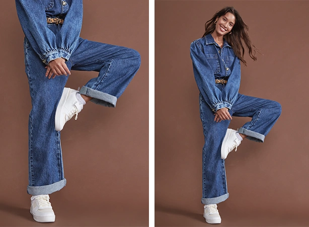 macacão pantalona com tênis