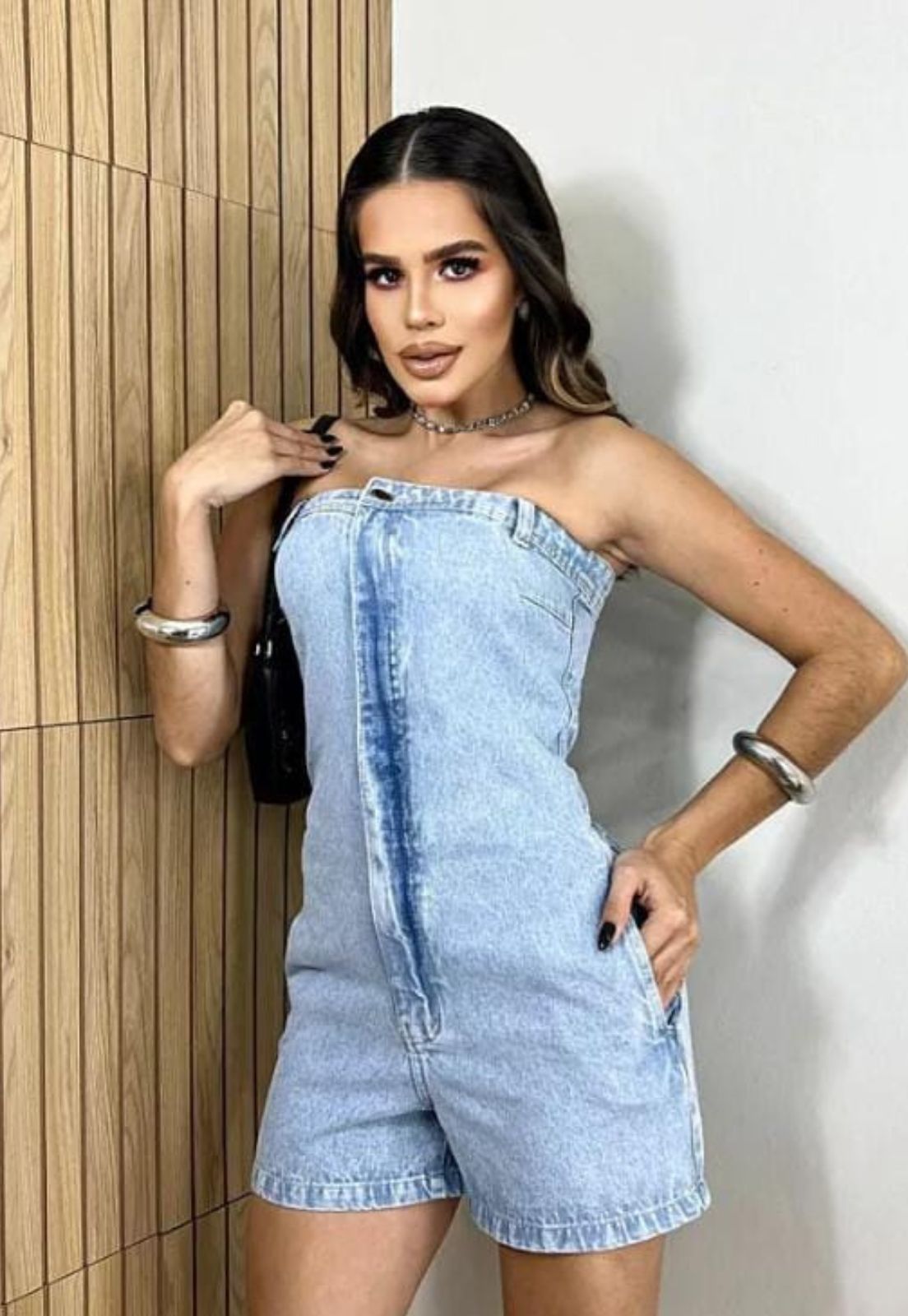 macaquinho jeans feminino 100% algodão