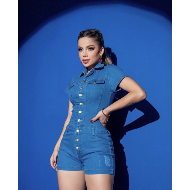 macaquinho jeans feminino lavagem escura