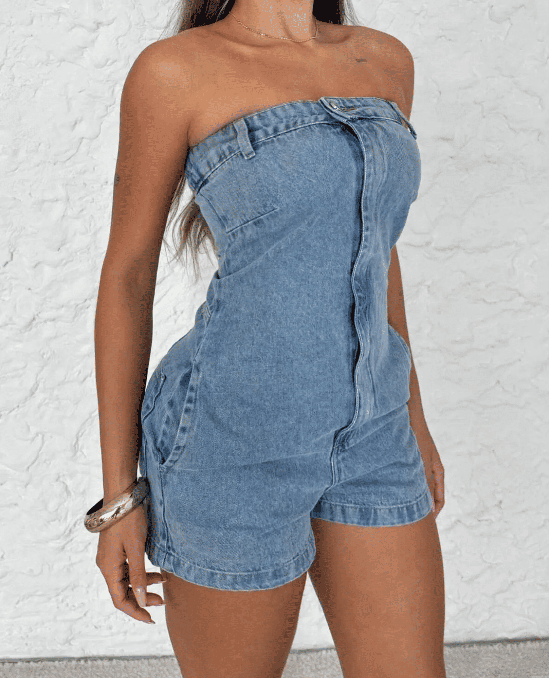 macaquinho jeans feminino com elastano