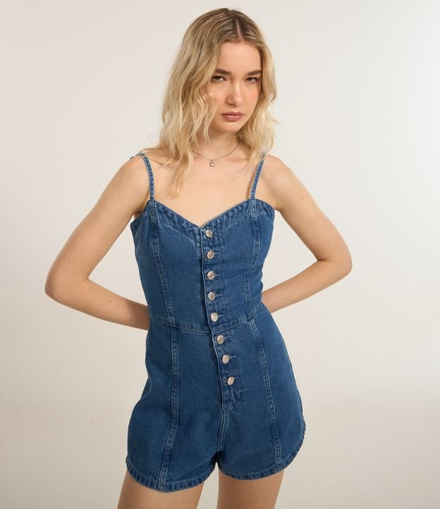 macaquinho jeans feminino 100% algodão