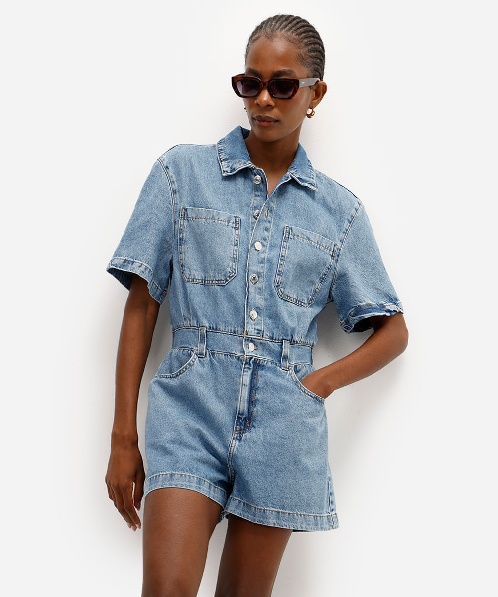 macaquinho jeans feminino alça