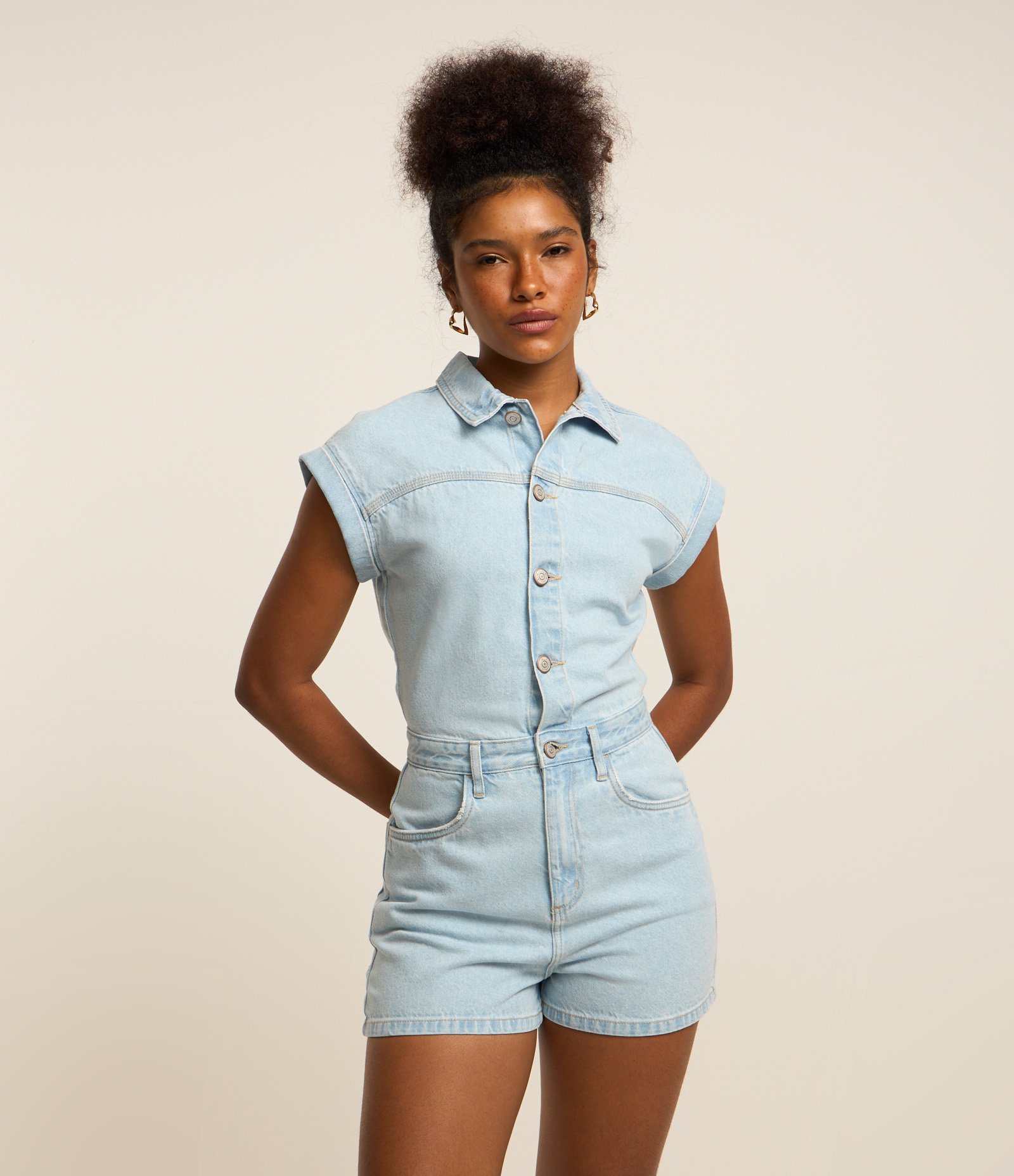 macaquinho jeans feminino 100% algodão