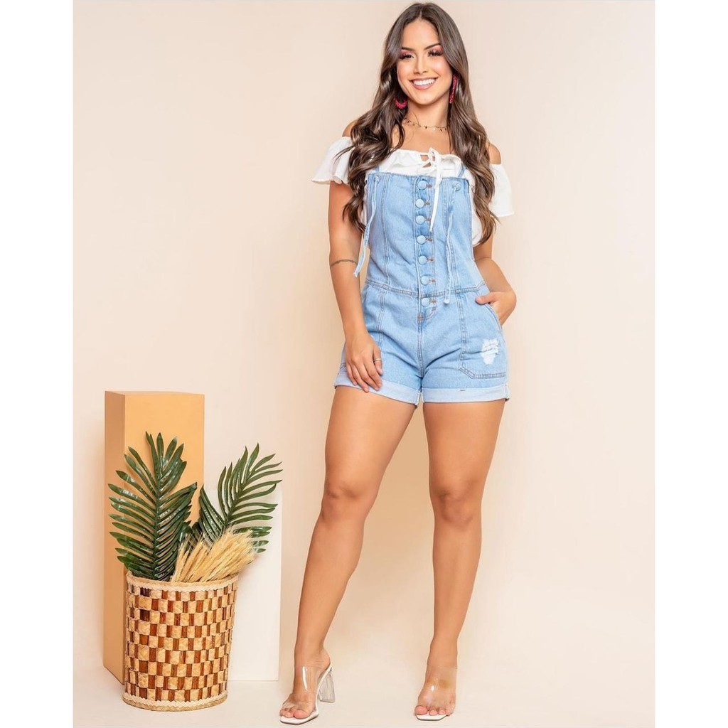 macaquinho jeans feminino lavagem escura