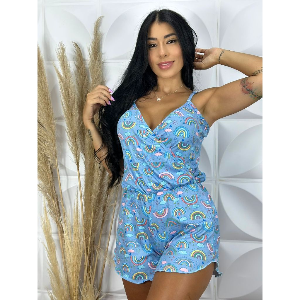 macaquinho pijama feminino suede