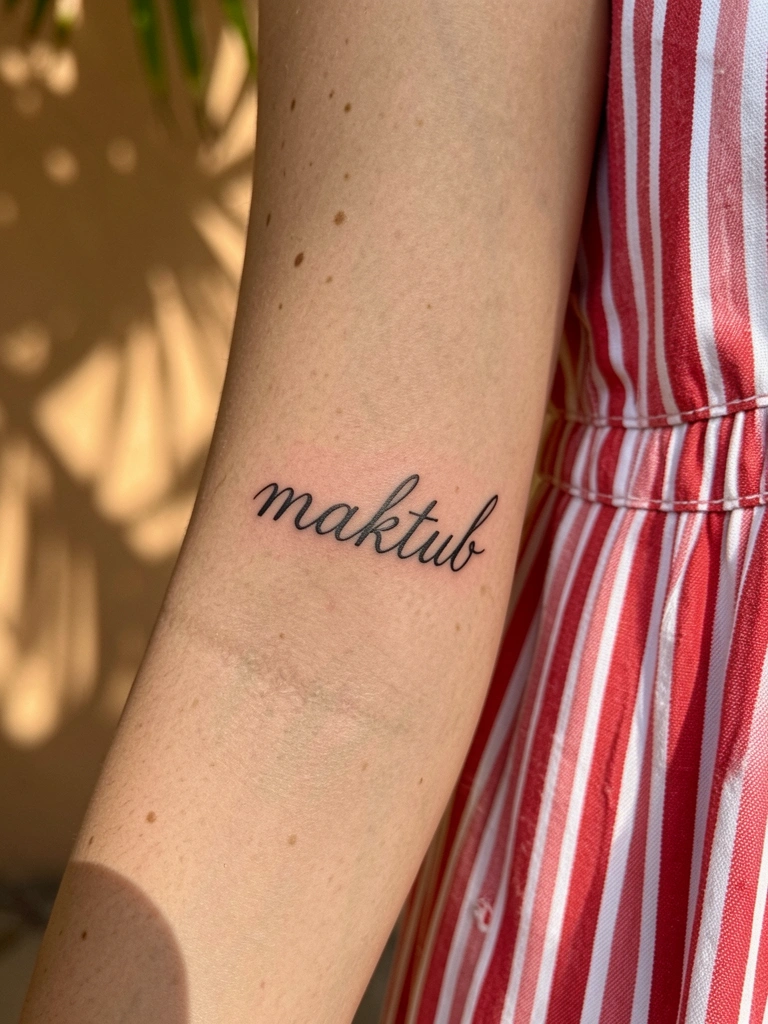Braço feminino com tatuagem preta 