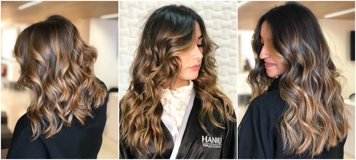 antes e depois cabelo escuro iluminado