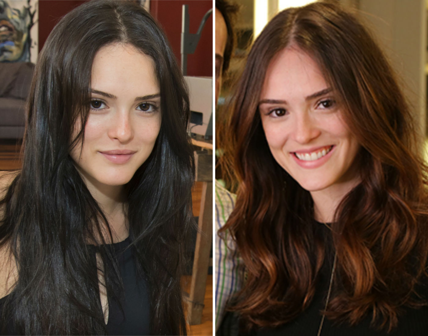 cabelo preto tingido morena iluminada