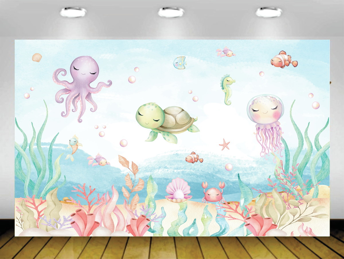 painel fundo do mar para festa infantil